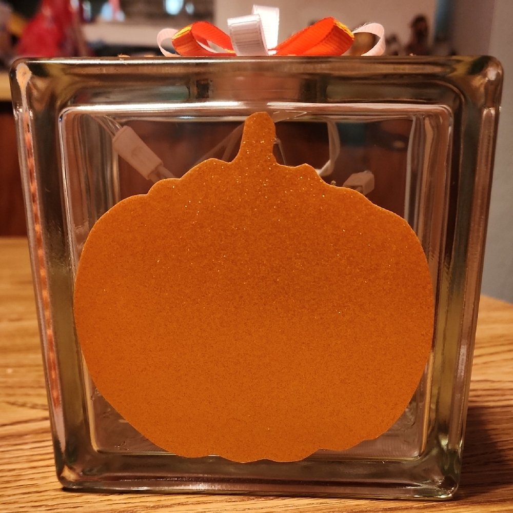 Festive Orange Pumpkin Glass Block Light